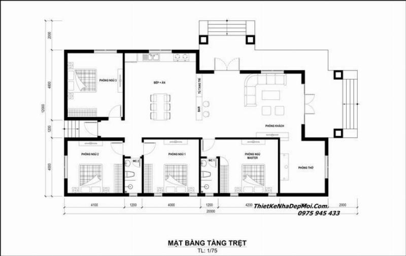 Bố cục nhà cấp 4 3 phòng ngủ