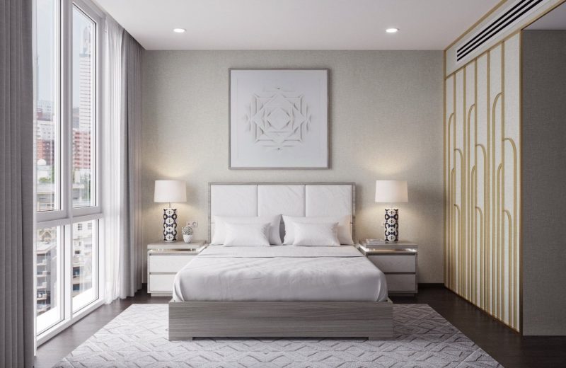 Hướng giường ngủ tuổi Giáp Tý và màu sắc phòng ngủ với tông màu xám - trắng tốt cho gia chủ