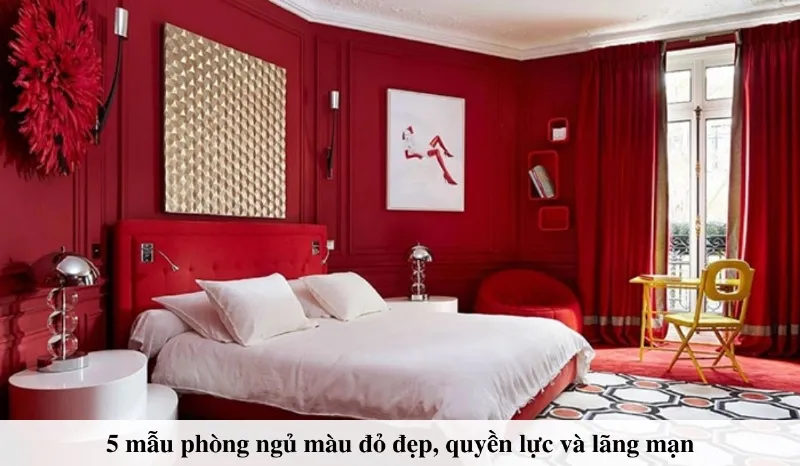 Phòng ngủ với tông màu đỏ và nâu gỗ