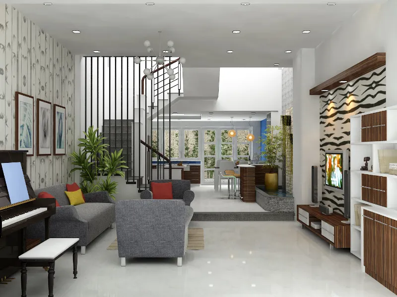 Modern living room with decorative wall niches