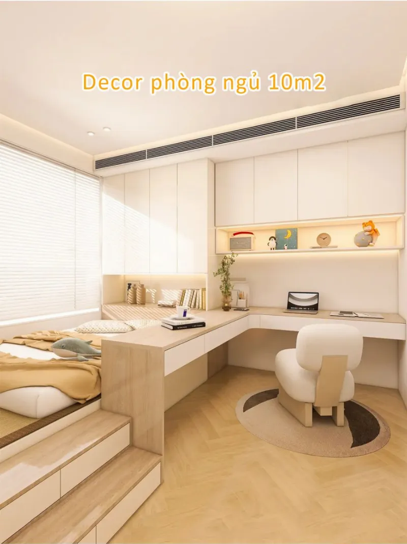 Phòng ngủ 10m2 với gam màu trắng sáng sửa