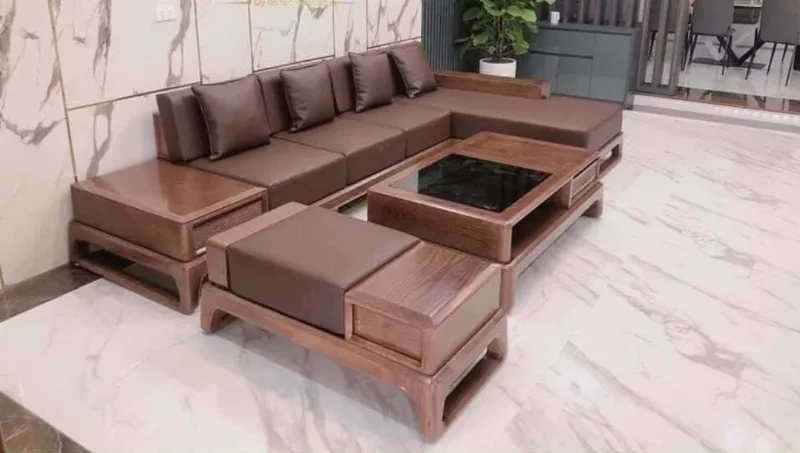 Sofa gỗ óc chó phòng khách nhỏ