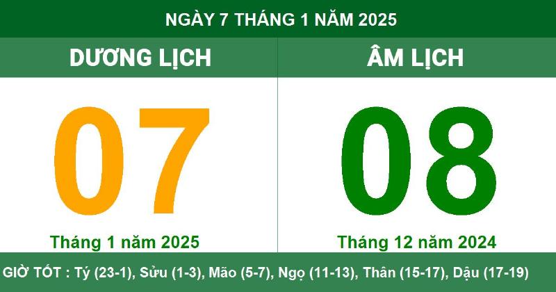 Lịch Âm Dương Ngày 7/1/2025