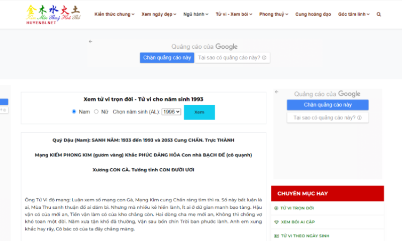 Xem tử vi miễn phí online uy tín