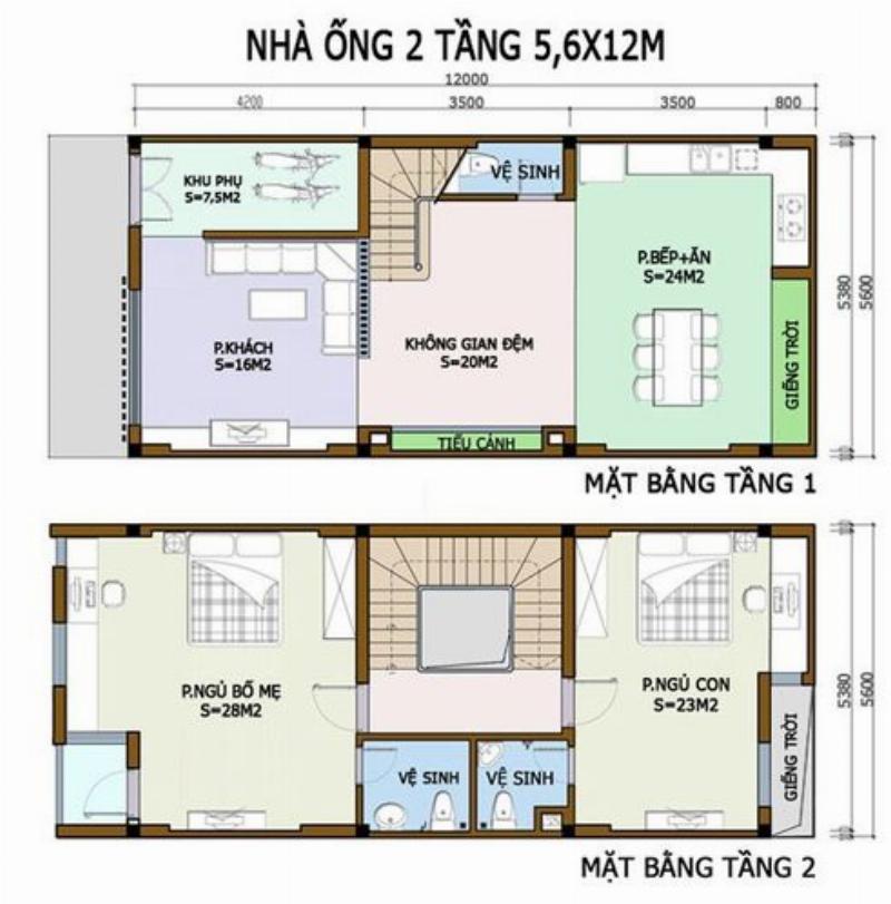 Mẫu Nhà Ống 2 Tầng Đẹp Ở Nông Thôn 2 Bố trí công năng nhà ống 2 tầng nông thôn