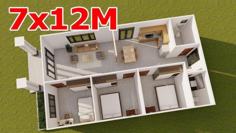 Thiết Kế Nhà Cấp 4 3 Phòng Ngủ: Tiết Kiệm & Hiện Đại 2 Bố trí mặt bằng nhà cấp 4 3 phòng ngủ