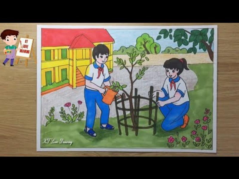Vẽ Tranh Bảo Vệ Môi Trường Đơn Giản Và Đẹp 3 Vẽ tranh trồng cây xanh bảo vệ môi trường
